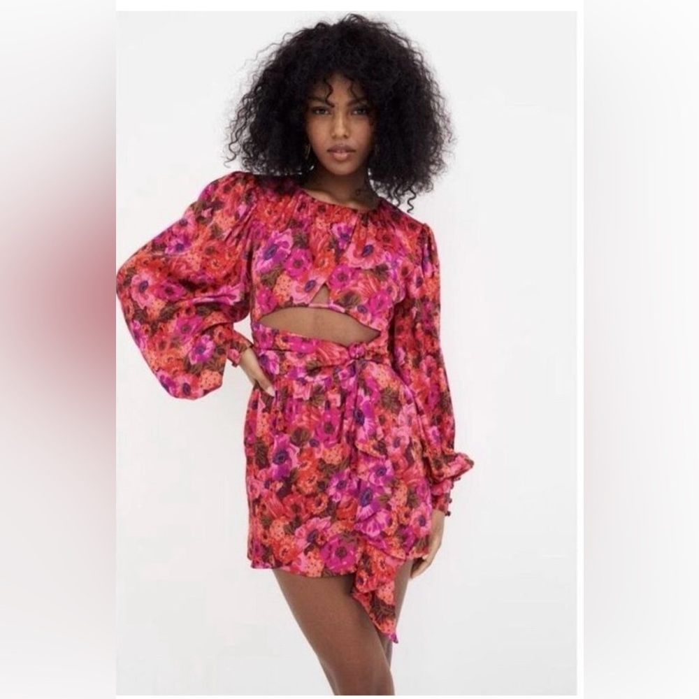 NWT For Love & Lemons Marcella Lauren Red & Pink Floral Mini Dress Size Small